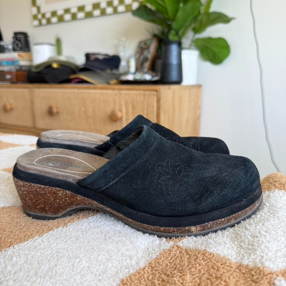 DOCKERS BLACK LEATHER SUEDE CLOGS HEELS WOMENS SIZE 8.5